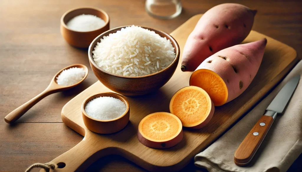 材料と分量（米2合／さつまいも150g／塩小さじ1〜1⅓）