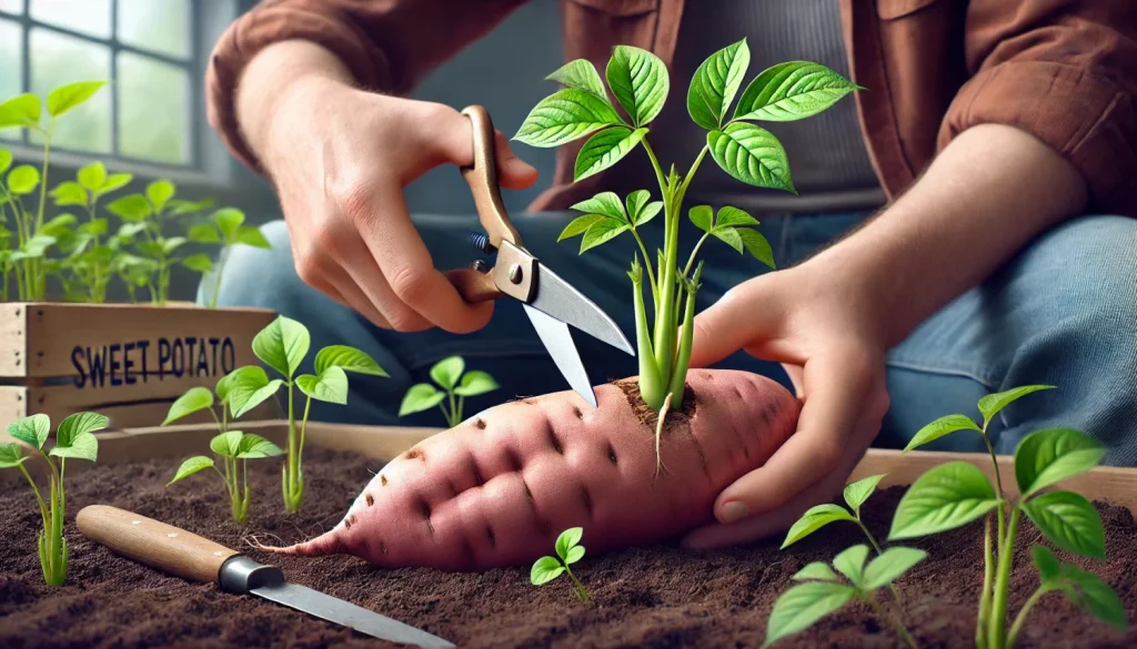 植え付けに使う芋づるの切り取り方