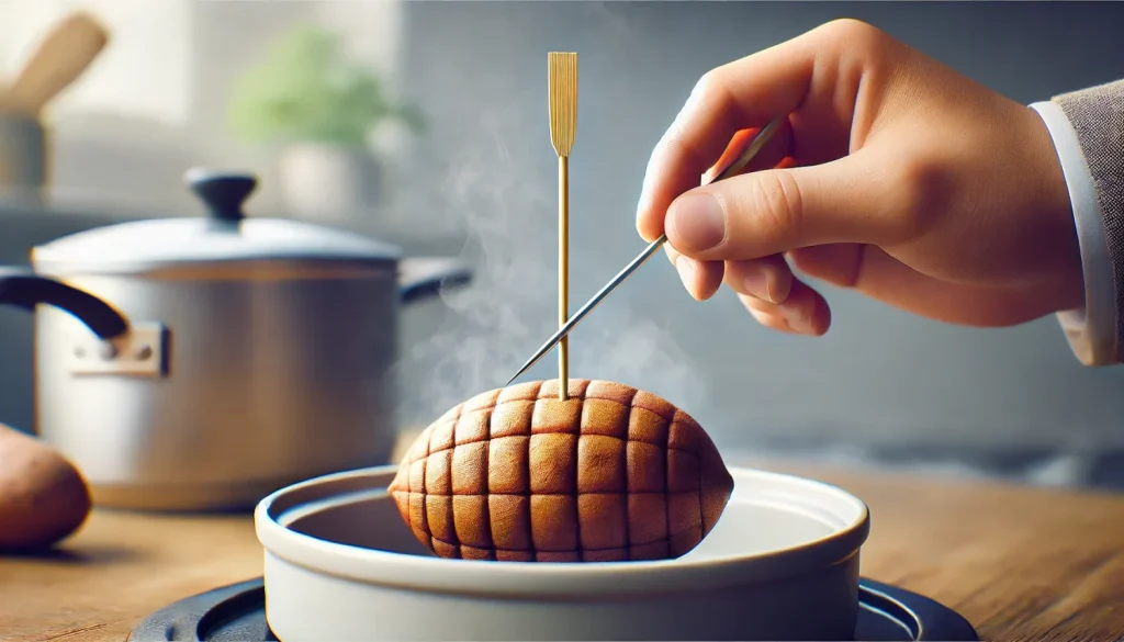 茹で時間目安を竹串で確認