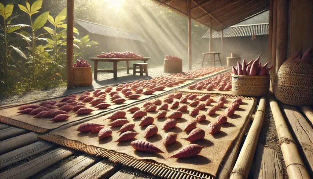 さつまいも掘った後の天日干し