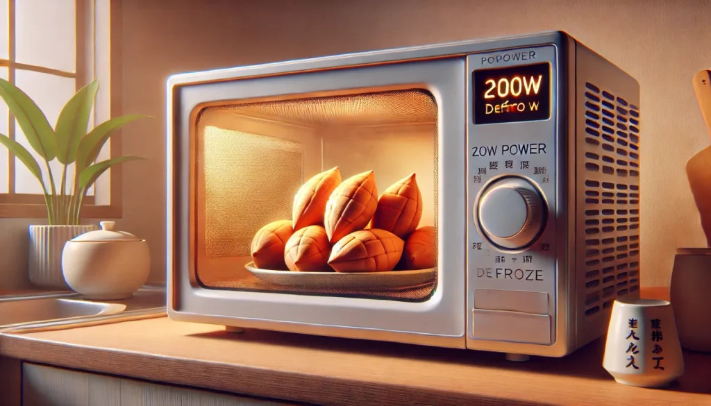 続いて低出力（200W・解凍モード）で甘みを引き出す