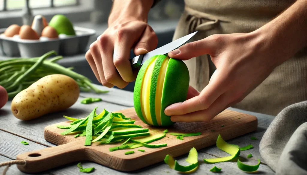 緑色の部分は皮を厚めにむく