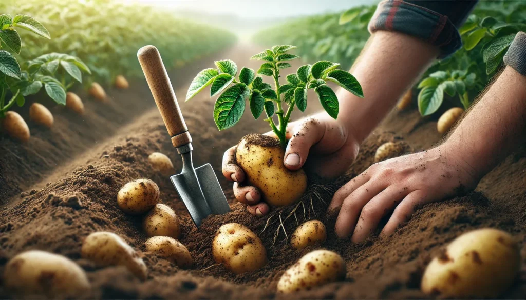 試し掘りで芋の肥大を確認