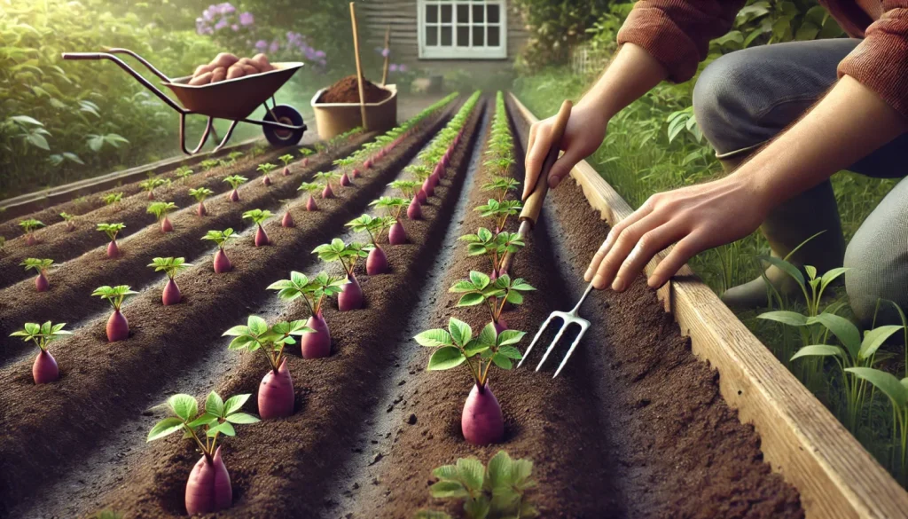 株間30〜40cmで苗を植え付け